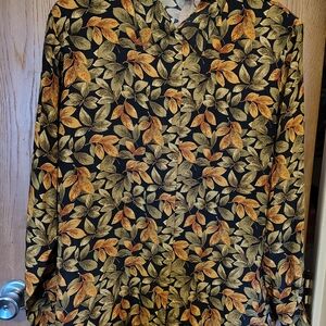 Unique Vintage Black and Orange Leaf Pattern Shirt